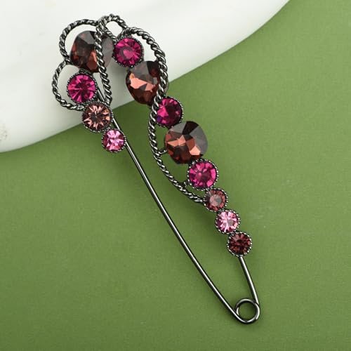 Image of 4.1 inch Vintage Rhinestone Crystal Flower Large Safety Pins Brooch Cardigan Scarf Sweater