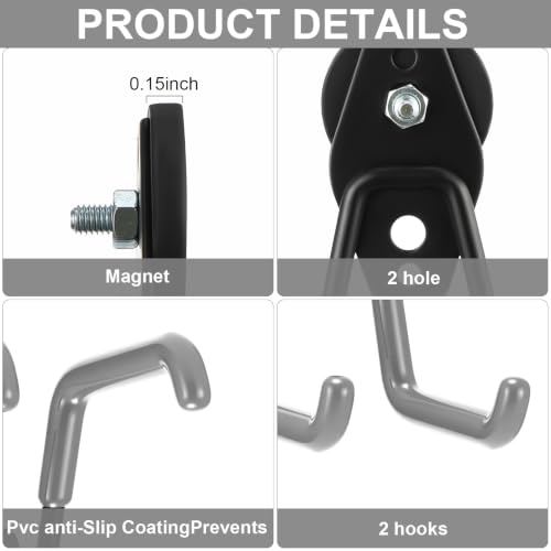 Image of Landhoow 10 Pcs Large Magnetic Hooks Heavy Duty Garage Magnet Hooks Strong Storage Utility Magnetic Hangers with Anti Slip Rubber Coating for Indoor and Outdoor Hanging (Grey)