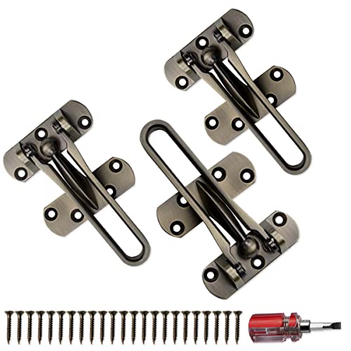 Bwintech - Cerradura de barra oscilante para puerta de bronce antiguo, protector de puerta de aleación de zinc, 3 paquetes (con destornillador) Cover