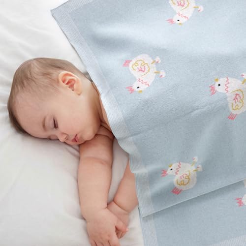Image of mimixiong Baby Blanket Knit Receiving Boys Girls Blanket Soft Cotton Neutral Blanke for Swaddle Crib Stroller with Cute Sheep (Chicken-Blue, 30x40 Inch (Pack of 1))
