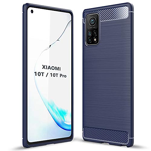 TANYO Funda Fibra para Xiaomi 10T / 10T Pro, Carcasa Silicona TPU Case con Antigolpes Parachoque, Robusta Estuche Cover Caso - Azul
