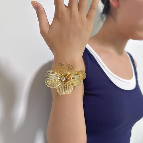 Chunky Gold Bangle Bracelets for Women Flower Cuffs Bracelets Arm Cuffs Wide Hammered Bangle Jewelry2
