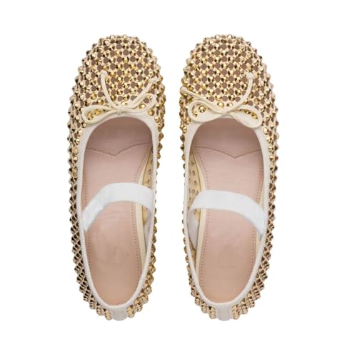 Vertundy Women's Rhinestone Ballet Flats Shoes with Mesh Stretch Strap Round Toe Glitter Ballerina Flats Party Wedding Dress Shoes3