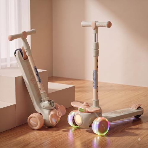 Image of Baybee Skiddo Baby Kick Scooters for Kids with 3 Height Adjustment | Foldable Skating Scooter with Foot Brake | Kids Scooter with RGB Lights & Music | Runner Scooters for Kid 2-10 Years (Grey)
