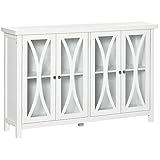 HOMCOM Sideboard, Buffet Cabinet with 4 Tempered Glass Doors, Arc Pattern and Adjustable Storage Shelf, Credenza, White