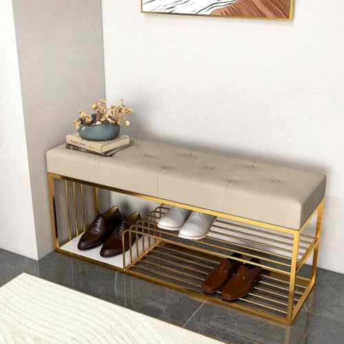 Skafa Metal End of Bed Bench-Upholstered Entry Shoe Storage with ...