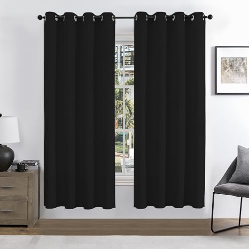 Image of Joydeco 100% Blackout Curtains 72 Inches Long 2 Panels Set, Thermal Insulated Long Curtains& Drapes 2 Burg, Room Darkening Drapes for Bedroom Living Room Window (Black, W52 x L72 Inch)