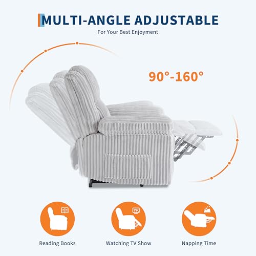 Image of Garvee Corduroy Recliner Chair, Manual Recliner Sofa with Handle, Pillow Top Arms, Thick Padding, Side Pocket, 330Lbs Capacity, Adjustable Recliner for Living Room, Bedroom, Home Theater, Gray
