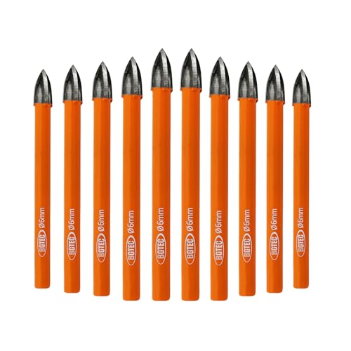 BGTEC Juego Brocas de Aleación - 10pcs 6mm Vástago Redondo Brocas de Metal duro para Madera Plástico Mampostería Ladrillo Granito