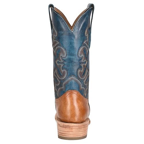 CORRAL MEN'S SAND/NAVY BLUE EMBROIDERY HORSEMAN TOE, LEATHER WITH RUBBER INSERT SOLE, WESTERN A43784