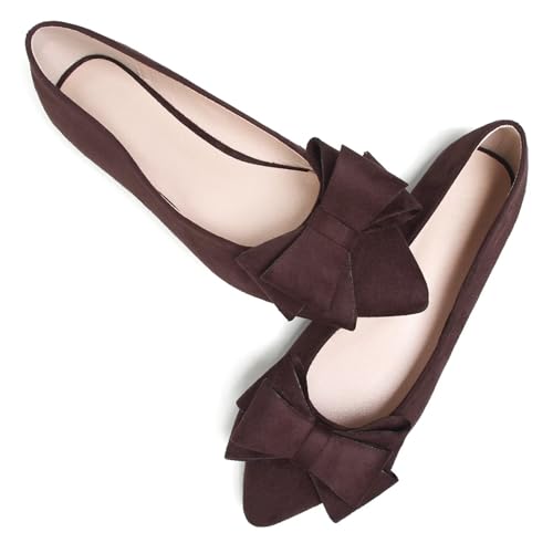 Image of SAILING LU Womens Bowknot Ballet Flats Pointy Toe Suede