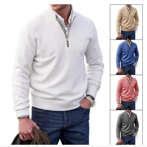 Men's Cashmere Quarter-Zip Sweaters Basic, Casual Long Sleeve Pullover Sweater,Mock Neck Knit Pullover Sweater4