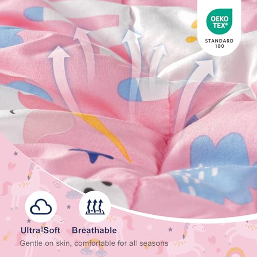 Kivik Soft Weighted Lap Blanket 2 lbs, Small Weighted Lap Pad, Breathable Heavy Throw Blankets for School Calming & Bed Sleeping, Machine Washable, 20 x 30 Inches, Cute Unicorn Printing, Light Pink