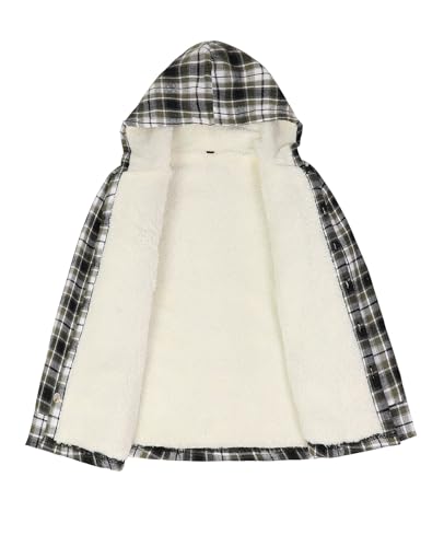 Image of ZENTHACE Boys Sherpa Fleece Lined Flannel Plaid Button Down Shirt Jacket,Hooded Flannel Shirt with Hand Pockets