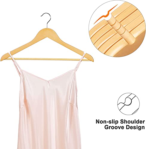 Image of WHISKET - Solid Wood Coat Hanger Heavy Duty, Smooth Finish Bulk Wood Hangers, Wooden Clothes Hanger with Non Slip Pant Bar, 360 Swivel Hook. (10)