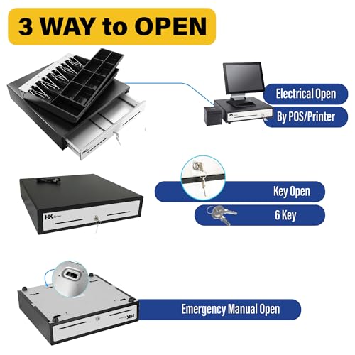 HK SYSTEMS 18inch Heavy Duty Black POS Cash Drawer with 5Bill/8Coin "Stainless Steel" Front, Ball Bearing Slides - Thumbnail 7