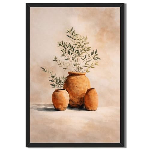 Framed Terracotta Pots with Greenery Poster Canvas Print Art Rustic