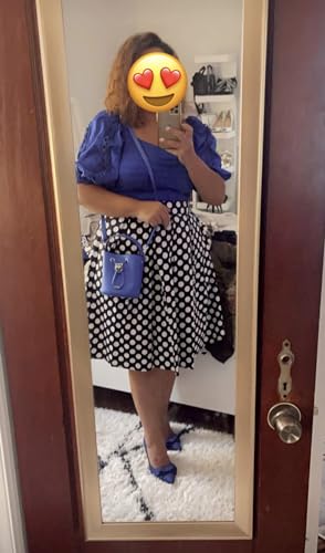 Girstunm Women'S Pleated Vintage Skirt Floral Print A-Line Midi Skirts With Pockets Black-White-Dot L thumb #2