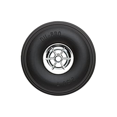 DU-BRO RC Airplane Wheels, 63.5 mm Diameter - Low Bounce RC Wheel for Airplane RC Plane Kit, with 6-Spoke Chrome Wheel Hub, RC Plane Tires for Grass and Paved Runways, Available in 8 Wheel Sizes