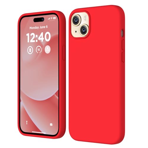COFFKER Compatible with iPhone 15 Case, Liquid Silicone Case, Full Body Shockproof Protective Cover [Soft Microfiber Lining], Slim Thin Phone Case for iPhone 15 6.1 inch, Red