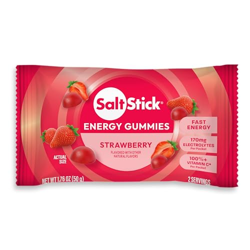 SaltStick Energy Gummies with Electrolytes Strawberry Easy to Chew Electrolyte Gummy Energy Chews that Taste Great Caffeine Free - 10 Packs 80 Gummies