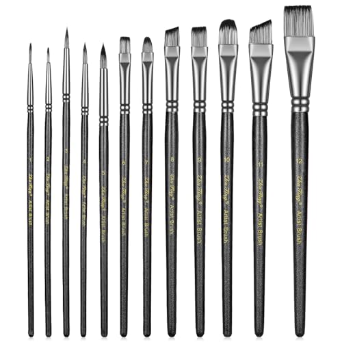 12 Stück Schminkpinsel Set Pinselset Gesicht Pinsel und Schwämme Sets Professionelle schminke Pinselset Face Paint Brush Sets für Acrylmalerei Acrylöl Aquarell Tempera Malerei