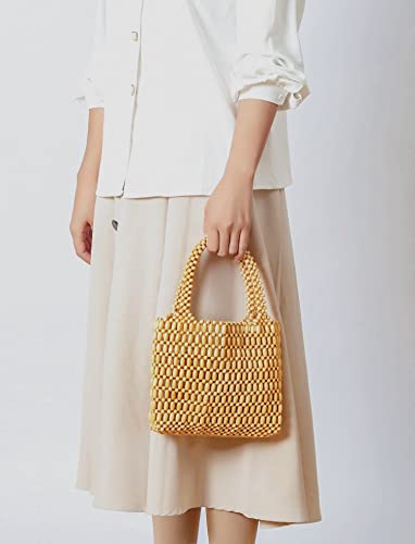 Image of Small Tote Bag Wooden Bead Bag Woven Handbag Clutch Purses for Women