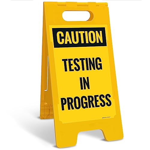 Caution Testing in Progress Sidewalk Sign Kit, 10x16 Inches, with A Frame Stand, Made in USA by Sigo Signs