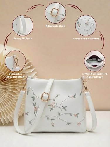 Image of LIKE STYLE Women's Floral Embroidered PU Sling Bag | Stylish Crossbody Shoulder Bag for Daily Use