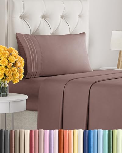 Image of Twin XL Size 3 Piece Sheet Set - Ultra Soft & Cooling Bed Sheets - Clay | Fits 8 Inch to 16 inch Mattress, Wrinkle Free & Fade Resistant with Deep Pockets, Breathable, Comfy Hotel Luxury Bedding