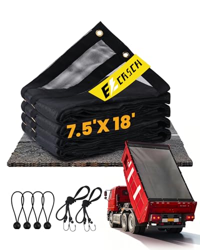 Ezcasch Dump Truck Mesh Tarp 7.5'x18' Vinyl Coated Dump Trailer Tarp 18oz Dump Truck Tarp Truck Bed Tarp Two Pockets with 3'' and 5'' Widths and Grommets Double-Stitched Edges for Truck Transport