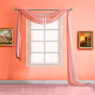 Warm Home Designs Extra Long Pink Orange (Coral) Sheer Window Scarf. Valance Scarves