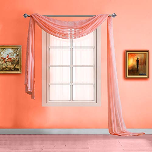 Warm Home Designs Extra Long Pink Orange (Coral) Sheer Window Scarf. Valance Scarves