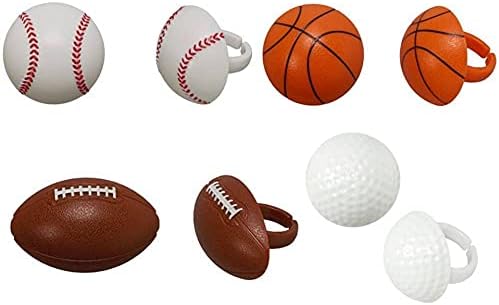 NCS Sport Balls - Baseball, Basketball, Football, and Golf Ball Cupcake Rings Toppers - 24 Count