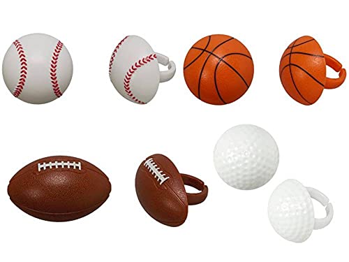 Ncs Sport Balls - Baseball, Basketball, Football, And Golf Ball Cupcake Rings Toppers - 24 Count #TOP23
