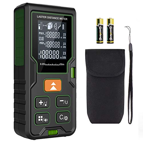 Laser Measure 50m,Klearlook (High Accuracy) Laser Distance Meter 165ft with Bubble Levels,Portable Digital Rangefinder with Backlit LCD/Pythagorean for Distance&Area&Volume,Carry Pouch,2xBatterie,Rope