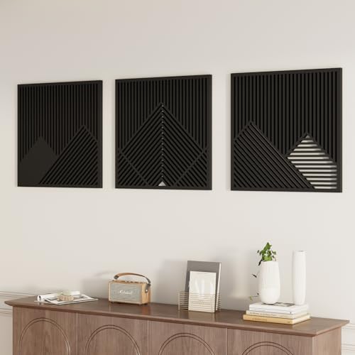 Yaofala 3 Pcs 23 X 23 in Large Wood Mountain Wall Decor Art, Geometric Mountains Wall Art, Modern Mountain Wooden Panel, Wood Decor Nature Abstract Line Minimalist Wall Art for Living Room Bedroom