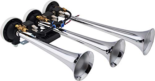 Vixen Horns Loud 3/Three Trumpet Musical Air Horn With 8 Tunes Chrome Plated 12V Vxh6808C #TOP2