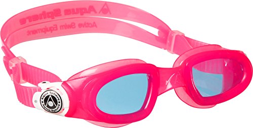 Aqua Sphere Moby Junior Swim Goggles with Blue Lens (Pink/White). UV Protection Anti-Fog Swimming Goggles for Kids
