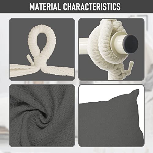 Dekool Hammock Chair Hanging Rope Swing, Detachable Steel Support Bar, Max 330 Lbs, Soft Durable Cotton Canvas, 1 Cushion And Hang Dark Grey Steel Spreader #TOP3