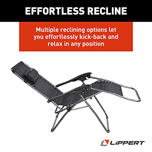 Lippert Stargazer Xl Zero-Gravity Chair - Black — Breathable Mesh Fabric Reclining Chair — Weightless Comfort — Adjustable Headrest — Foldable And Portable Steel Frame — 300 Lb. Capacity — 2020329669 #TOP3