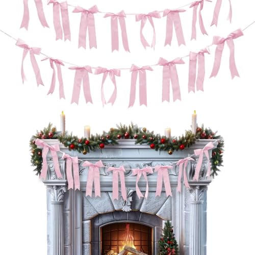 CHMOART 2 Strings Wedding Hanging Bow Pink Garland Bows Baby Shower Hanging Bows Pink Coquette Birthday Craft Bows Banner for Bridal Shower, Engagement, Wedding Decorations