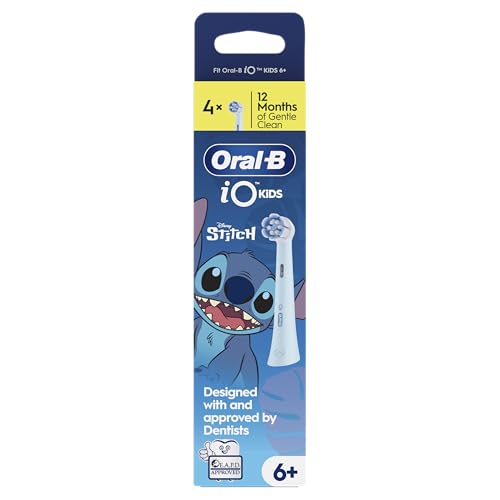 Oral-B iO Kids Disney Stitch Lot de 4 têtes de brosse à dents électrique pour enfants à partir de 6 ans, douce pour les dents et les gencives oscillantes, pour des dents plus propres