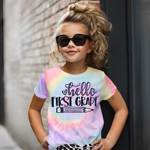 Image of KEKEMI Kid Girls First Day of School Shirt Hello Kindergarten First /Second /Third Grade Tshirt Back to School Tees Tops 4-10Y