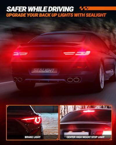Image of SEALIGHT LED Brake Light Bulbs, 3156 3157 LED Bulb Red, 600% Brighter 3056 3057 3457R 4057 4156 4157 Anti Hyper Flash Error Free Tail Stop Parking Lights, with Built-in Resistor, Brilliant Red, 2 Pcs