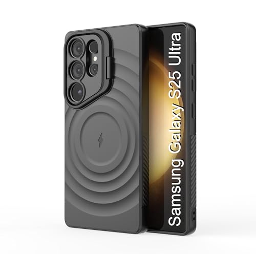 Image of LuxuryKase Shockproof Case for Samsung Galaxy S25 Ultra | Ripple Pattern | Camera Protection | Inner Velvet Fabric Lining | Protective Cover with Enhanced Grip & Wireless Charging Support - Black
