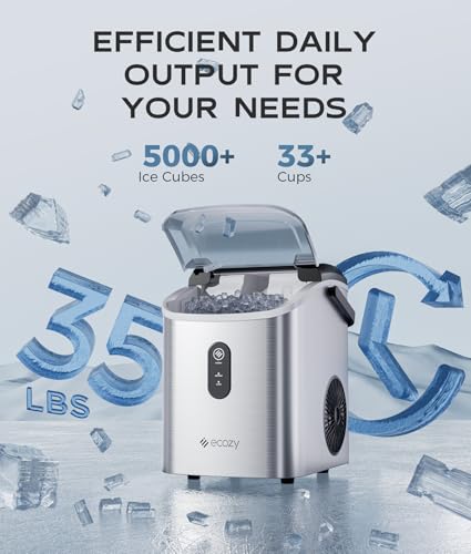 Image of ecozy Nugget Ice Maker Countertop, Smart Portable Crushed Ice Maker with Voice Control, Pellet Chewable Ice 33lbs /24H, Self-Cleaning, with APP WiFi, Timer Function and Status Alerts, Bonus TDS Meter