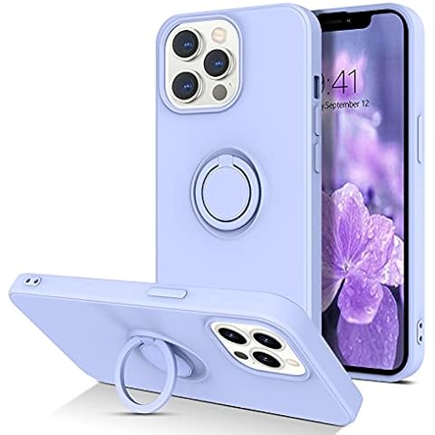 YINLAI iPhone 13 Pro Max Case Slim Silicone Ring Holder Kickstand Support Car Mount Soft Rubber Protection Shockproof Phone Cover Case for iPhone 13 Pro Max 6.7 inch, Purple Cover