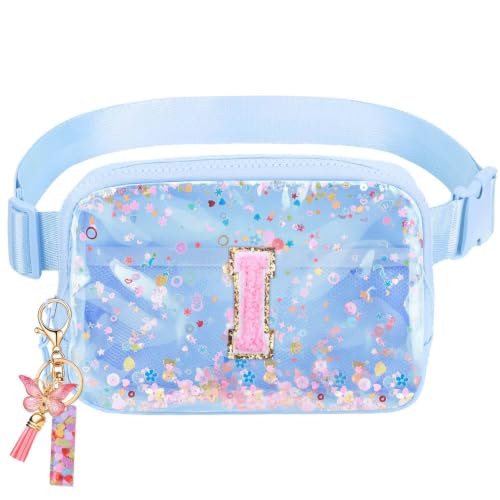 Image of Initial Fanny Pack for Girls - Belt Bag for Teens Kid Teen Girl Kid Birthday Gift Blue Clear I