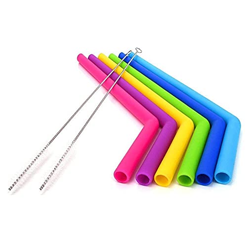Pajitas De Silicona Reutilizables Con 2 Cepillos De Limpieza Pajitas de Silicona a de Limpieza sin BPA 6 Pajitas De Silicona Reutilizables para Yogur Batidos Jugo Café Cóctel Niños Adultos Cover